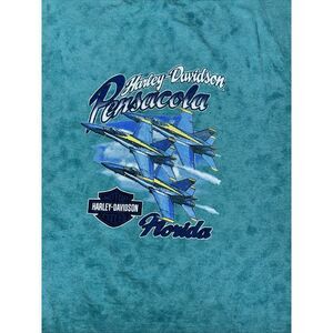 Harley‎ Davidson Blue Shirt Woman's Large Pensacola FL Graphic Blue Angel Jet